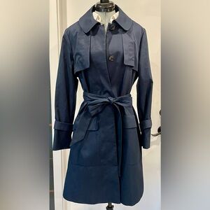 Pure Collection Cotton Belted Trench Coat, Navy, sz8, EUC